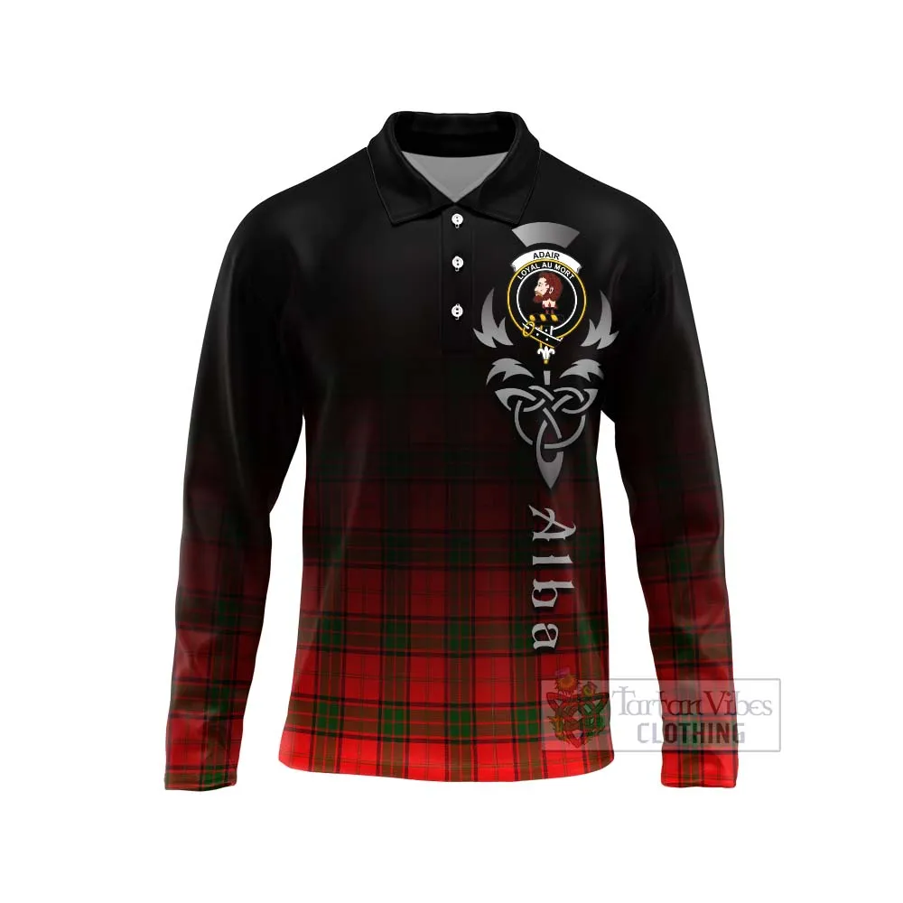 Adair Tartan Long Sleeve Polo Shirt Featuring Alba Gu Brath Family Crest Celtic Inspired