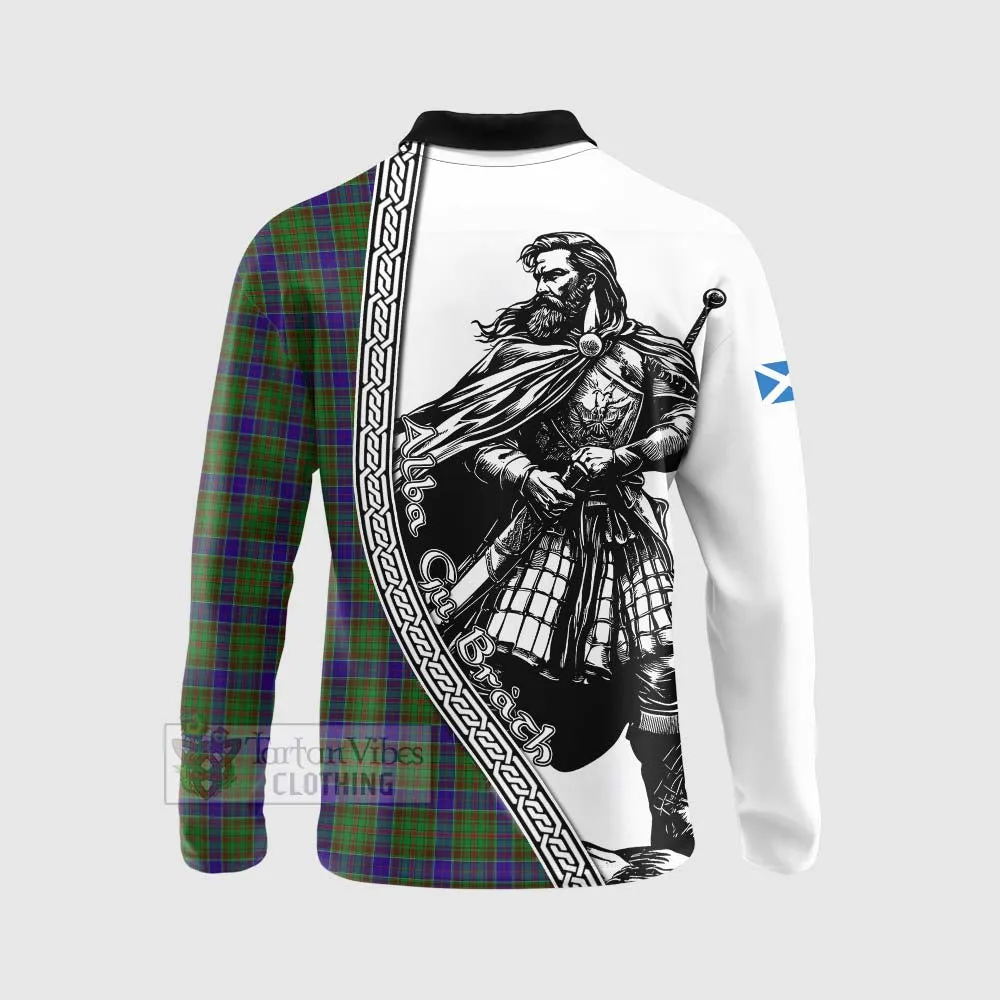 Adam Tartan Clan Crest Long Sleeve Polo Shirt with Highlander Warrior Celtic Style