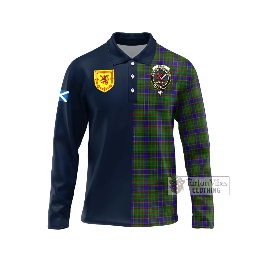 Adam Tartan Long Sleeve Polo Shirt Alba with Scottish Lion Royal Arm Half Style