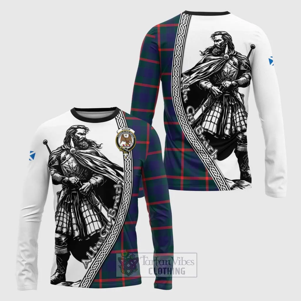 Agnew Tartan Clan Crest Long Sleeve T-Shirt with Highlander Warrior Celtic Style