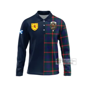 Agnew Tartan Long Sleeve Polo Shirt Alba with Scottish Lion Royal Arm Half Style