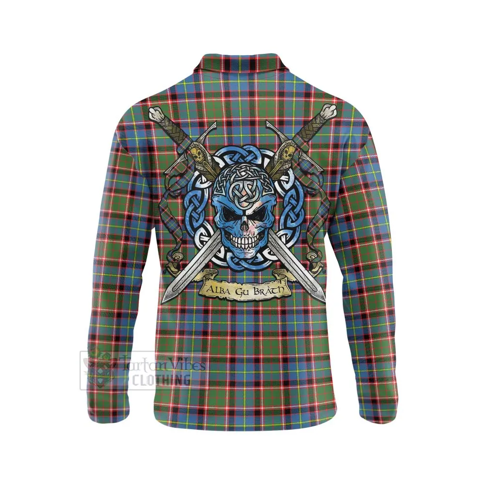 Aikenhead Tartan Long Sleeve Polo Shirt with Family Crest Celtic Skull Style