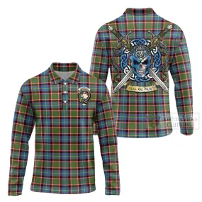 Aikenhead Tartan Long Sleeve Polo Shirt with Family Crest Celtic Skull Style