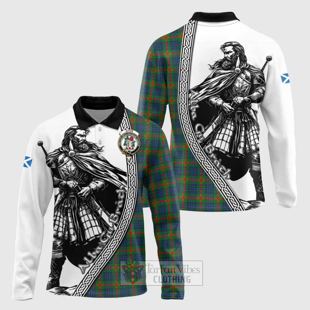 Aiton Tartan Clan Crest Long Sleeve Polo Shirt with Highlander Warrior Celtic Style