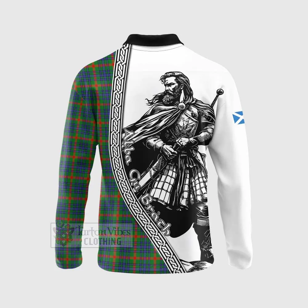 Aiton Tartan Clan Crest Long Sleeve Polo Shirt with Highlander Warrior Celtic Style