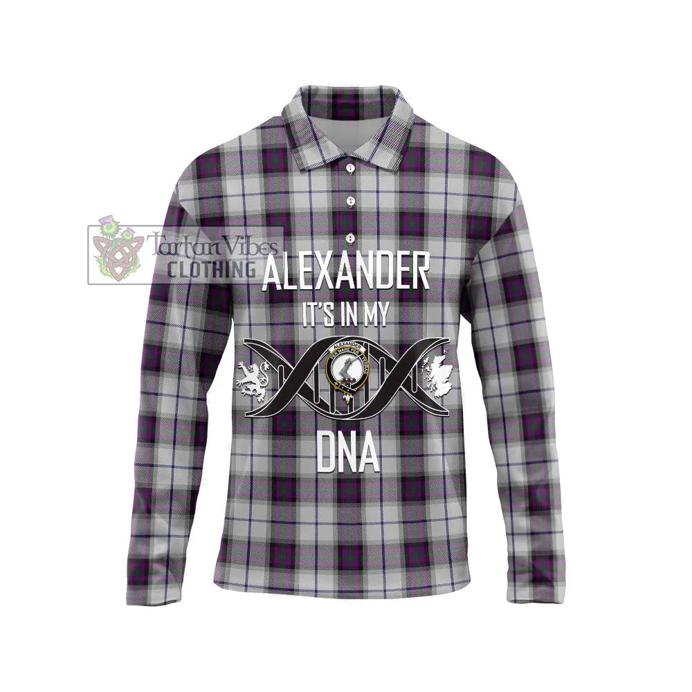 Alexander of Menstry Dress Tartan Long Sleeve Polo Shirt with Family Crest DNA In Me Style