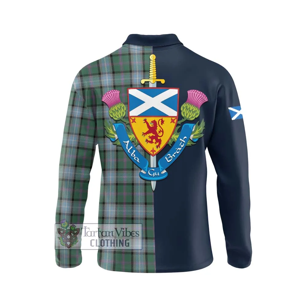 Alexander of Menstry Hunting Tartan Long Sleeve Polo Shirt Alba with Scottish Lion Royal Arm Half Style