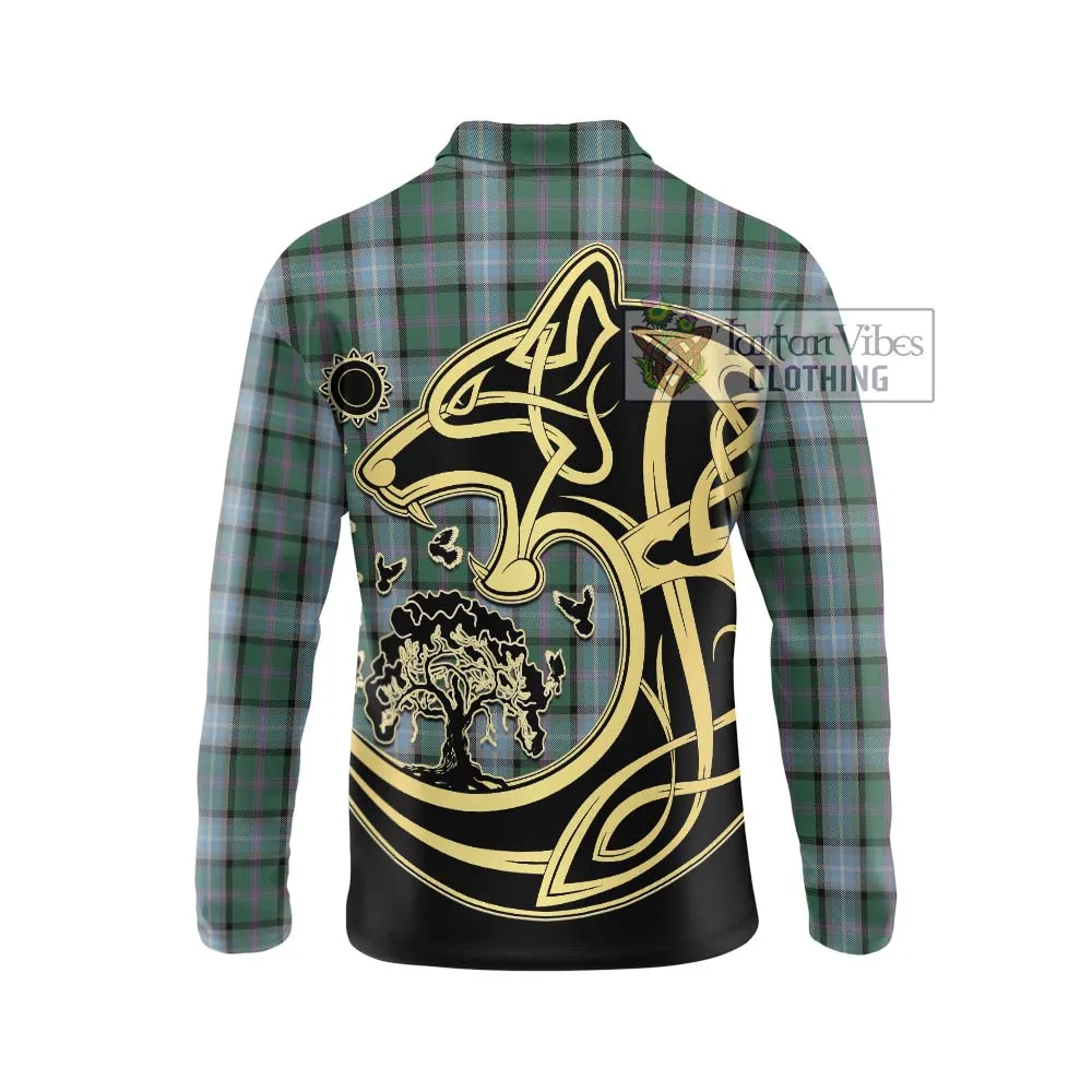 Alexander of Menstry Hunting Tartan Long Sleeve Polo Shirt with Family Crest Celtic Wolf Style