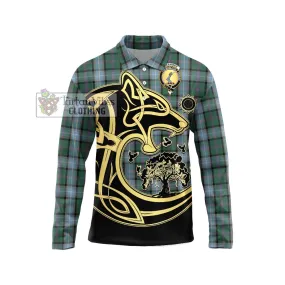 Alexander of Menstry Hunting Tartan Long Sleeve Polo Shirt with Family Crest Celtic Wolf Style