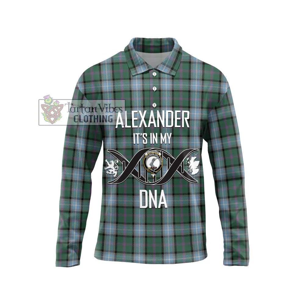 Alexander of Menstry Hunting Tartan Long Sleeve Polo Shirt with Family Crest DNA In Me Style