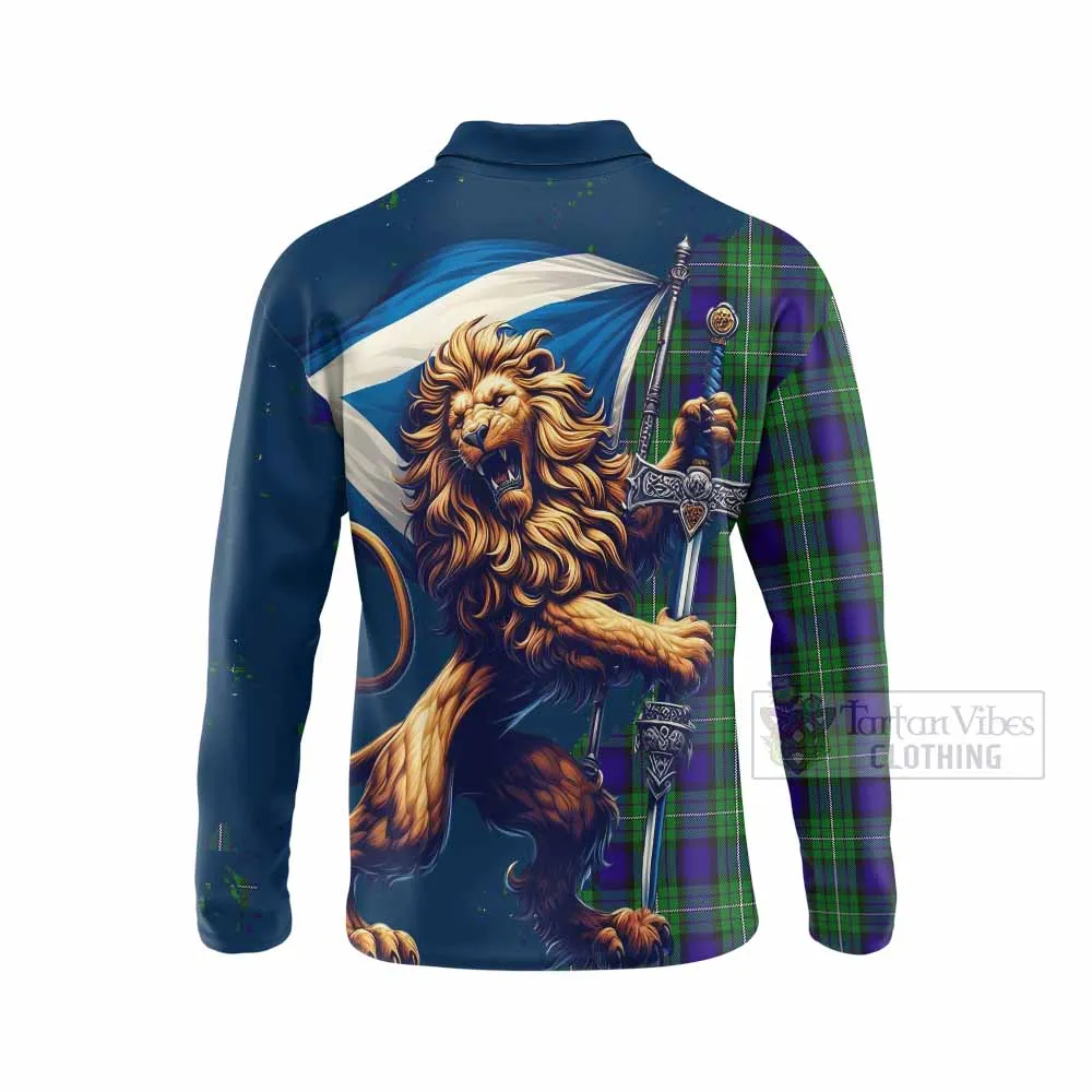 Alexander Tartan Family Crest Long Sleeve Polo Shirt with Scottish Majestic Lion