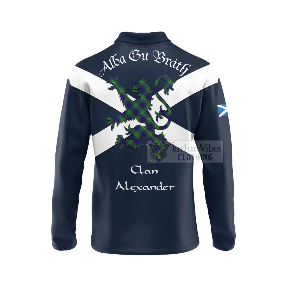 Alexander Tartan Lion Rampant Long Sleeve Polo Shirt  Proudly Display Your Heritage with Alba Gu Brath and Clan Name