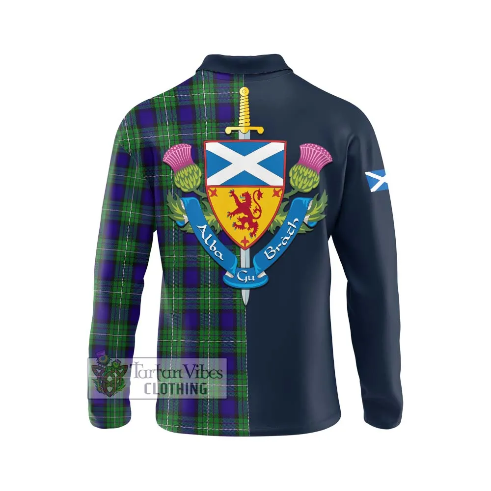 Alexander Tartan Long Sleeve Polo Shirt Alba with Scottish Lion Royal Arm Half Style