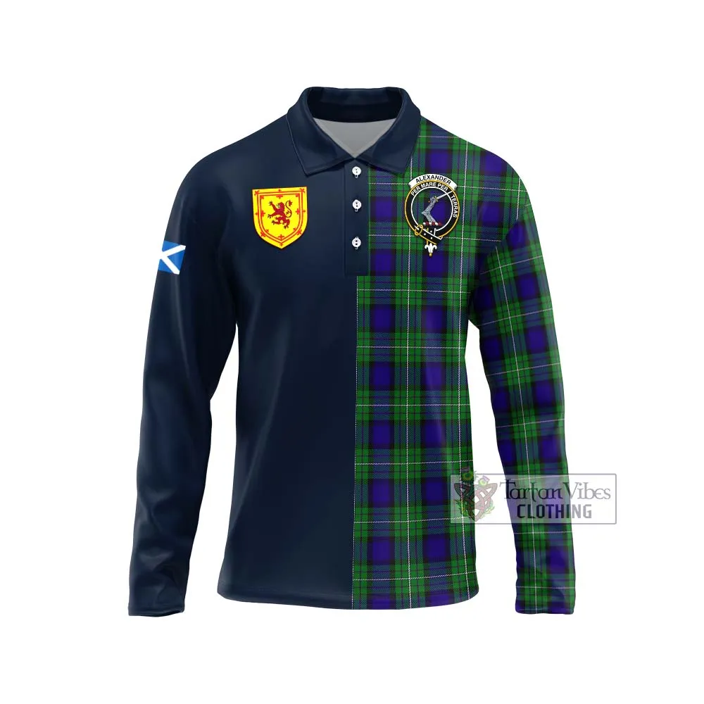 Alexander Tartan Long Sleeve Polo Shirt Alba with Scottish Lion Royal Arm Half Style