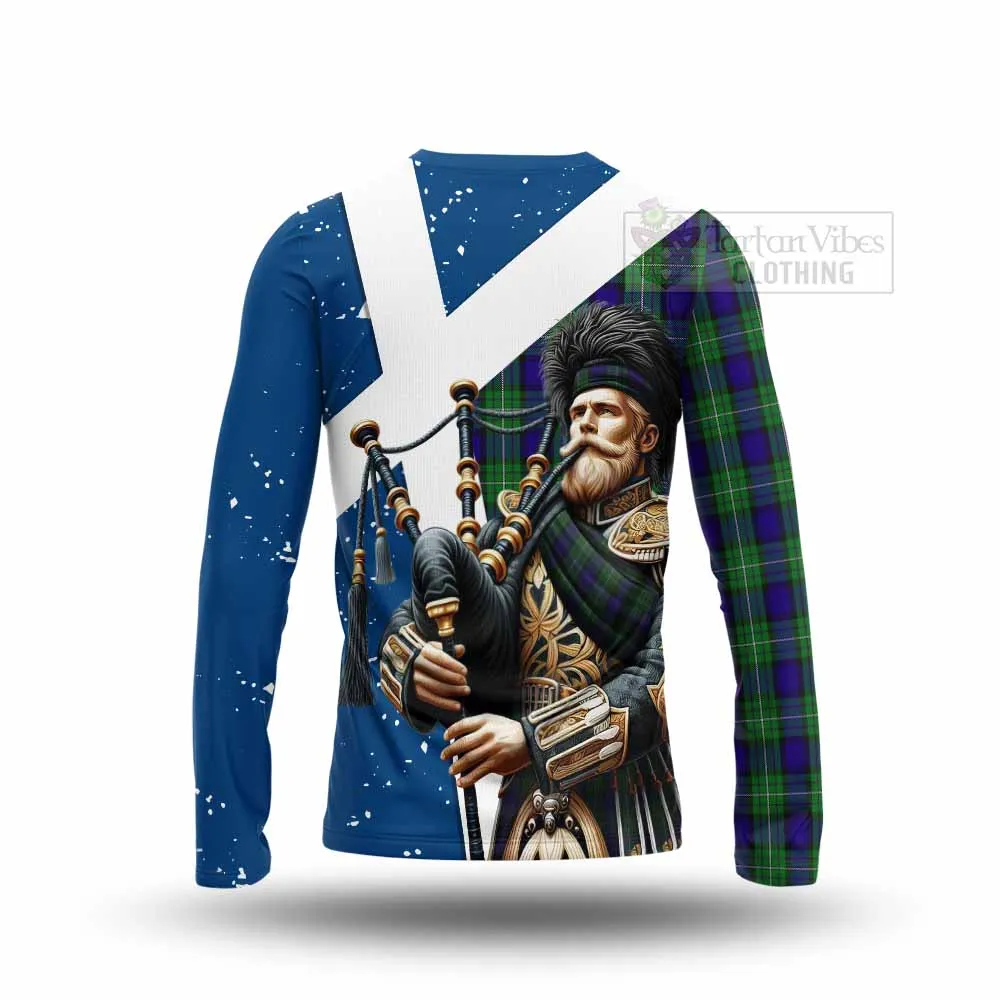 Alexander Tartan Long Sleeve T-Shirt with Family Crest Scottish Bagpiper Vibes