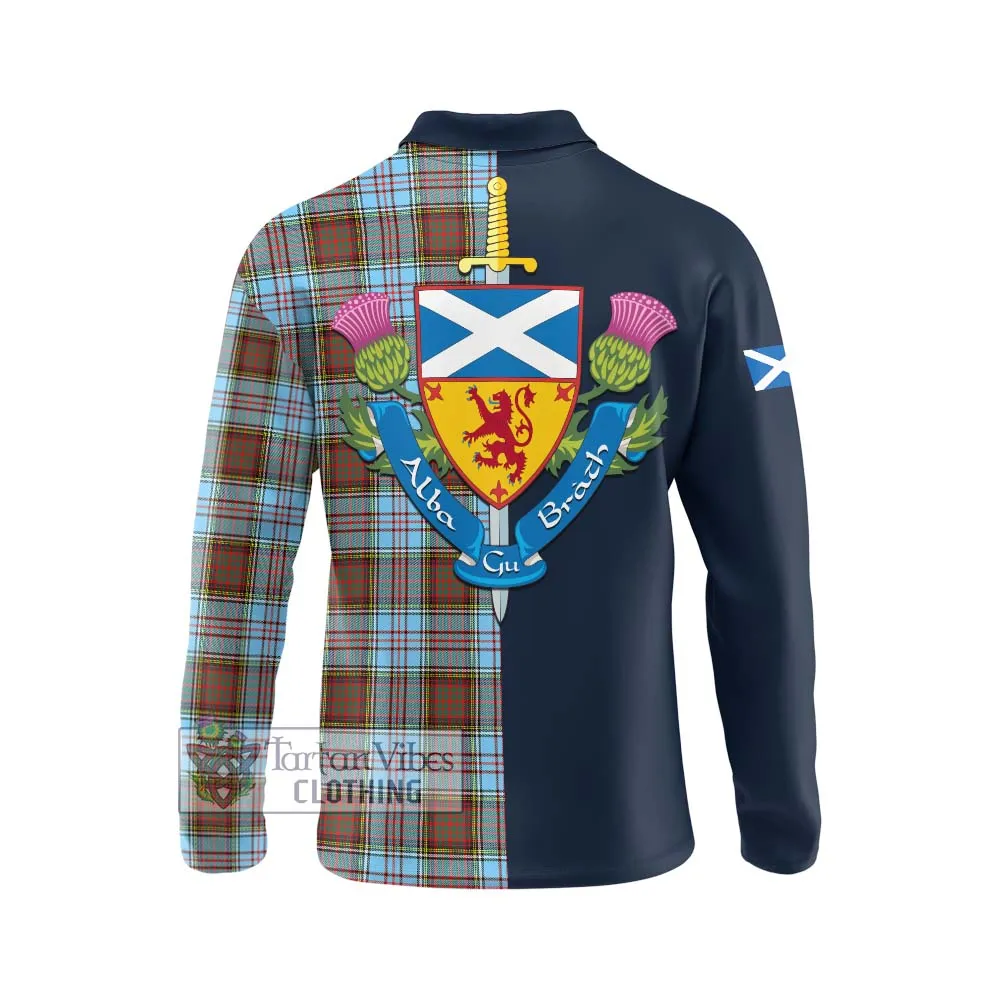 Anderson Ancient Tartan Long Sleeve Polo Shirt Alba with Scottish Lion Royal Arm Half Style