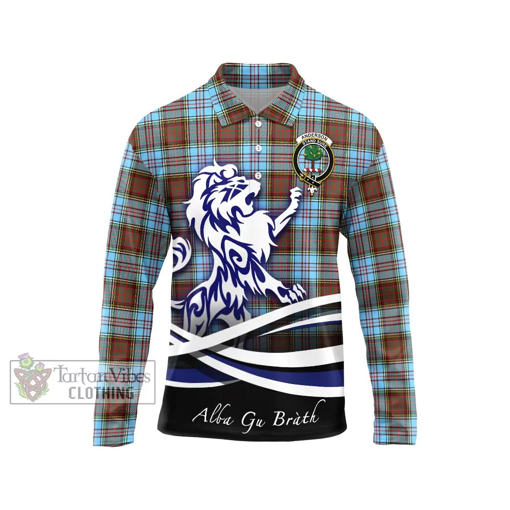 Anderson Ancient Tartan Long Sleeve Polo Shirt with Alba Gu Brath Regal Lion Emblem