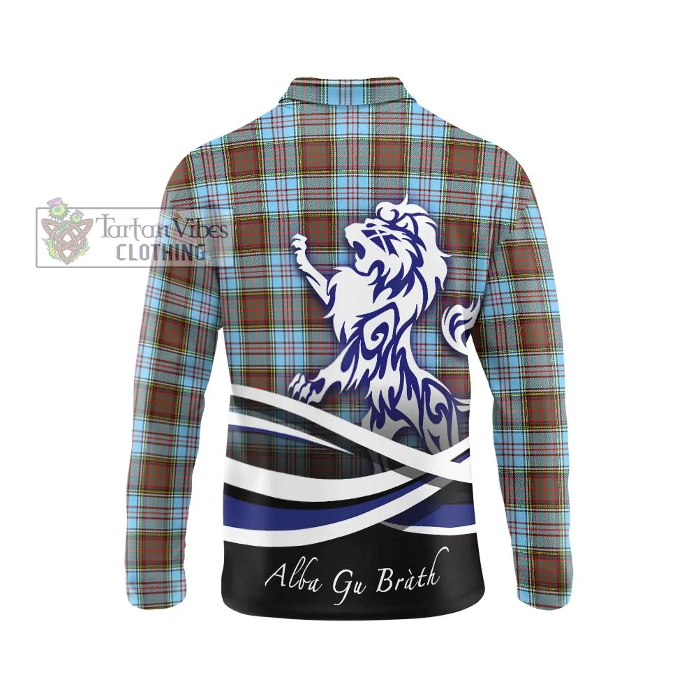 Anderson Ancient Tartan Long Sleeve Polo Shirt with Alba Gu Brath Regal Lion Emblem