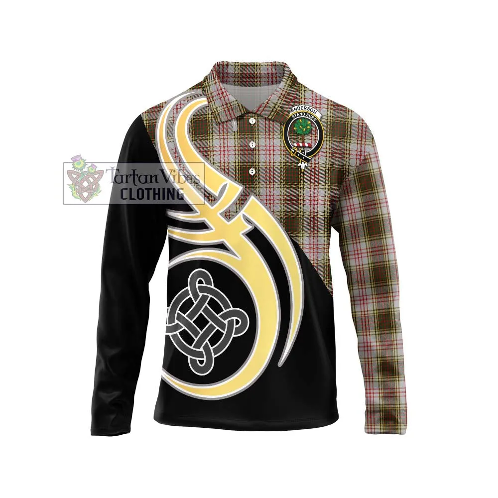 Anderson Dress Tartan Long Sleeve Polo Shirt with Family Crest and Celtic Symbol Style