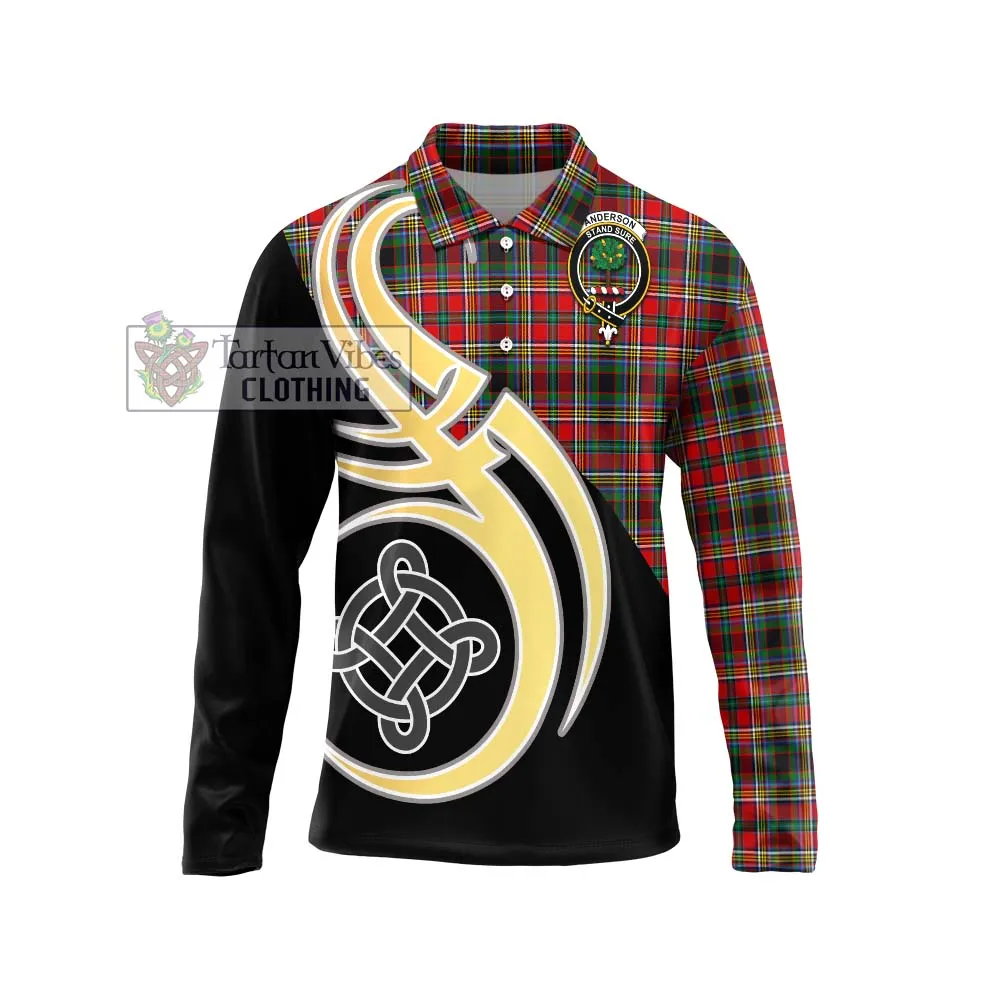 Anderson of Arbrake Tartan Long Sleeve Polo Shirt with Family Crest and Celtic Symbol Style