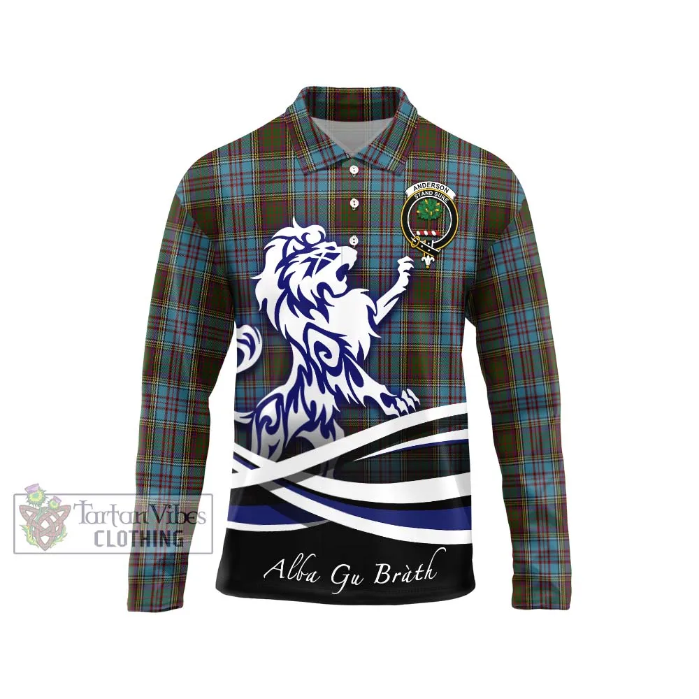 Anderson Tartan Long Sleeve Polo Shirt with Alba Gu Brath Regal Lion Emblem