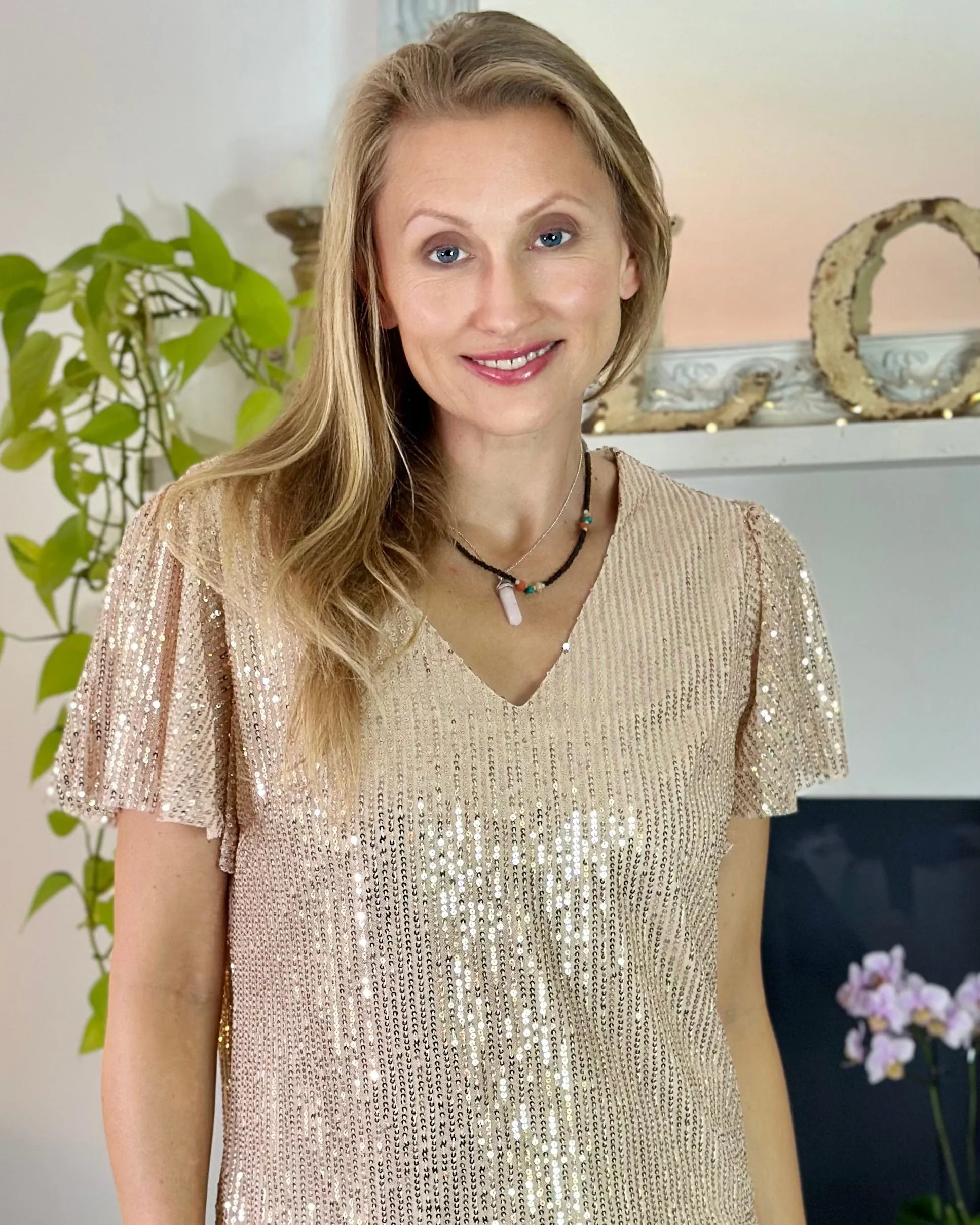 Angel Sleeve Sequin Top - Gold