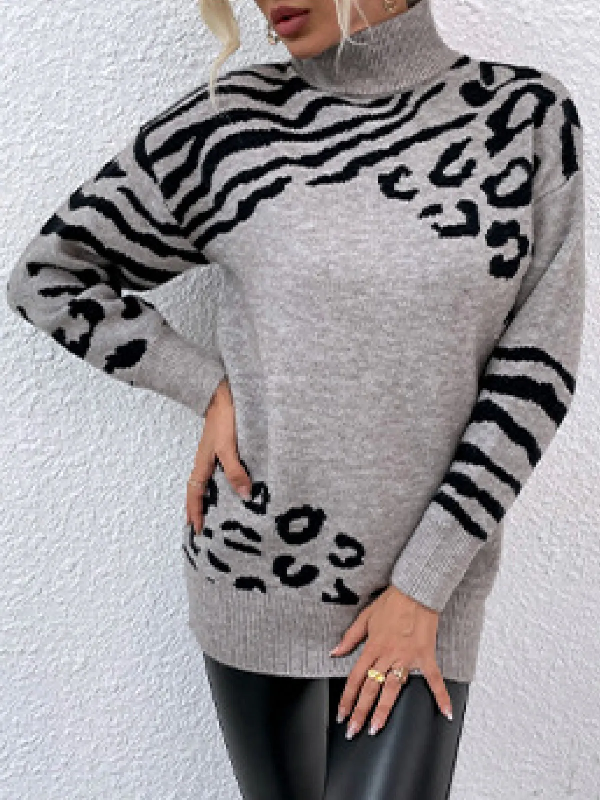 Animal Print Turtleneck Sweater