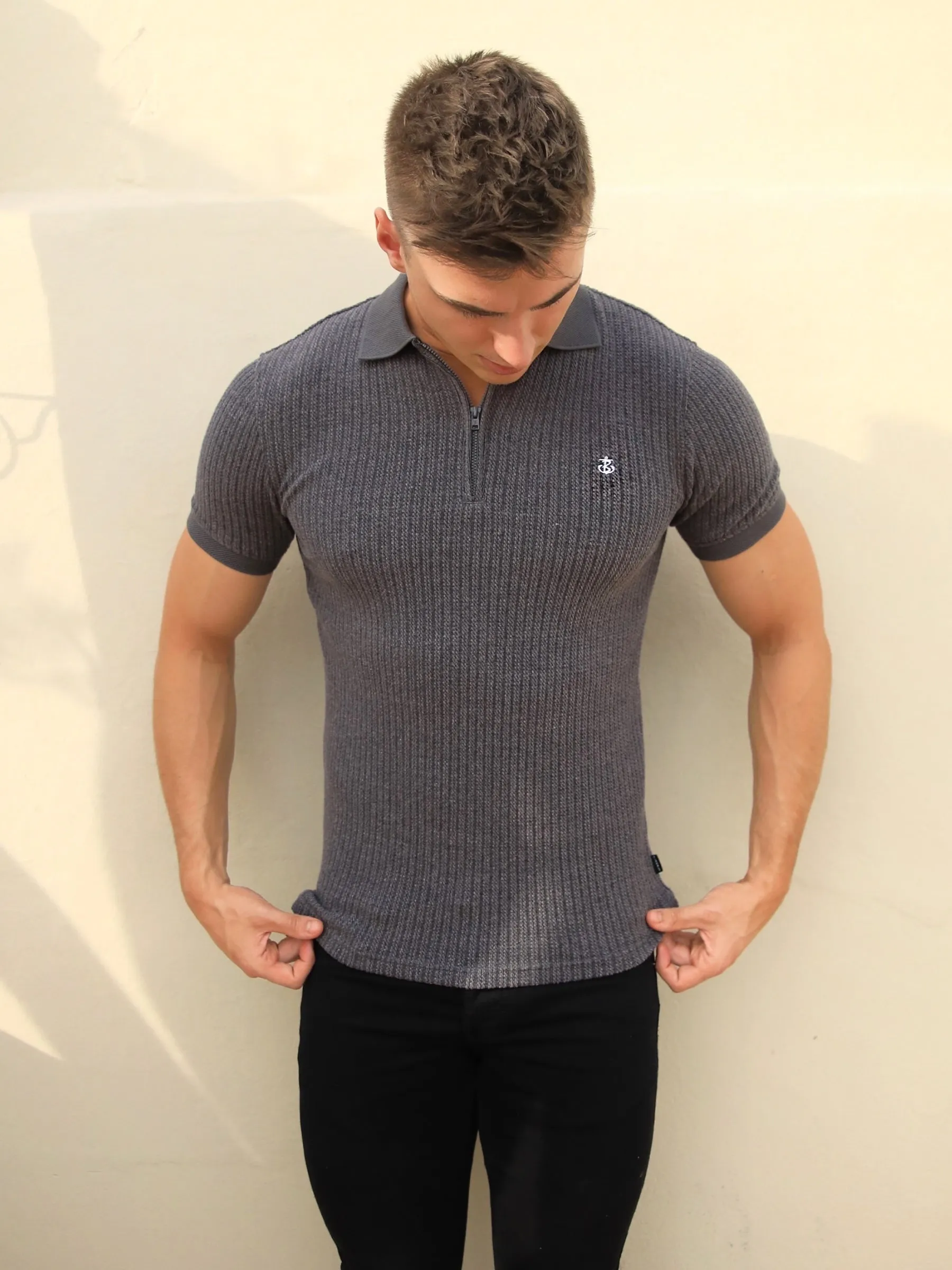 Anzi Textured Polo - Charcoal