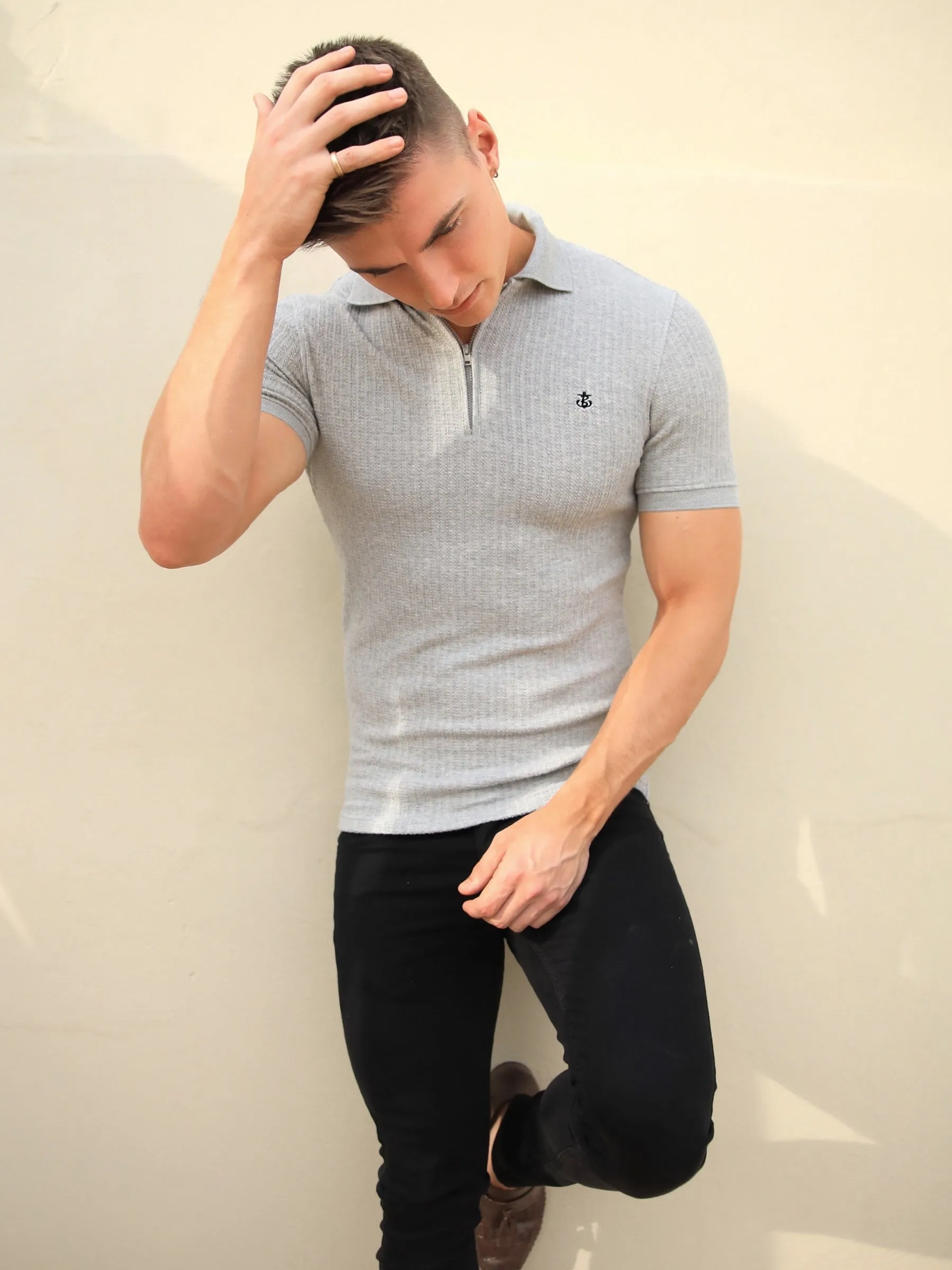 Anzi Textured Polo - Light Grey