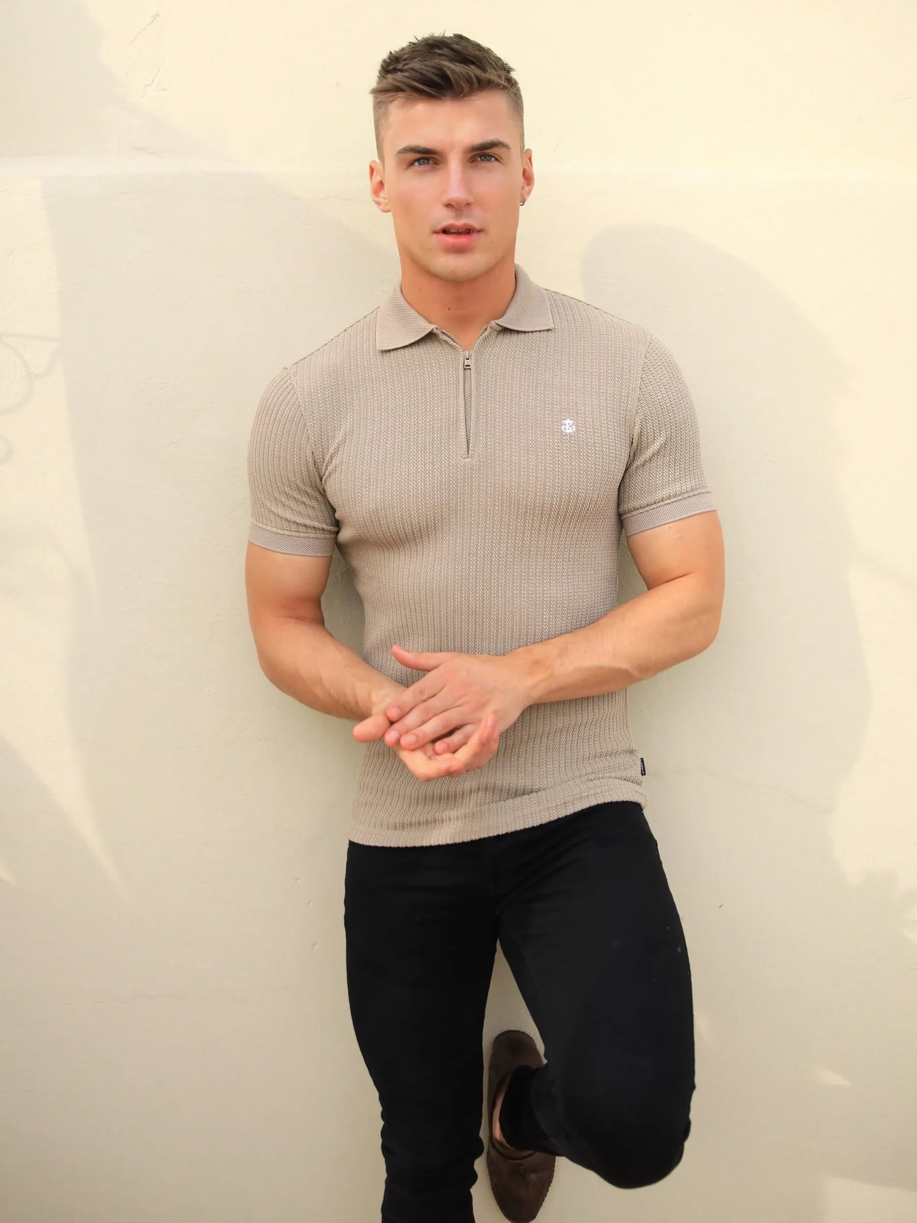 Anzi Textured Polo - Tan