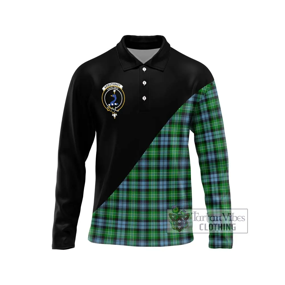 Arbuthnot Ancient Tartan Long Sleeve Polo Shirt with Family Crest and Military Logo Style