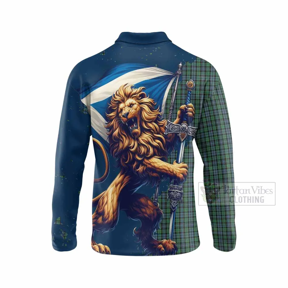 Arbuthnot Tartan Family Crest Long Sleeve Polo Shirt with Scottish Majestic Lion