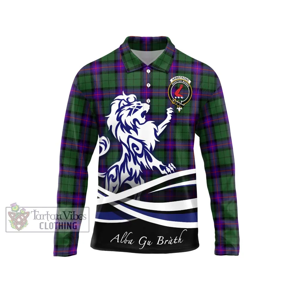 Armstrong Modern Tartan Long Sleeve Polo Shirt with Alba Gu Brath Regal Lion Emblem