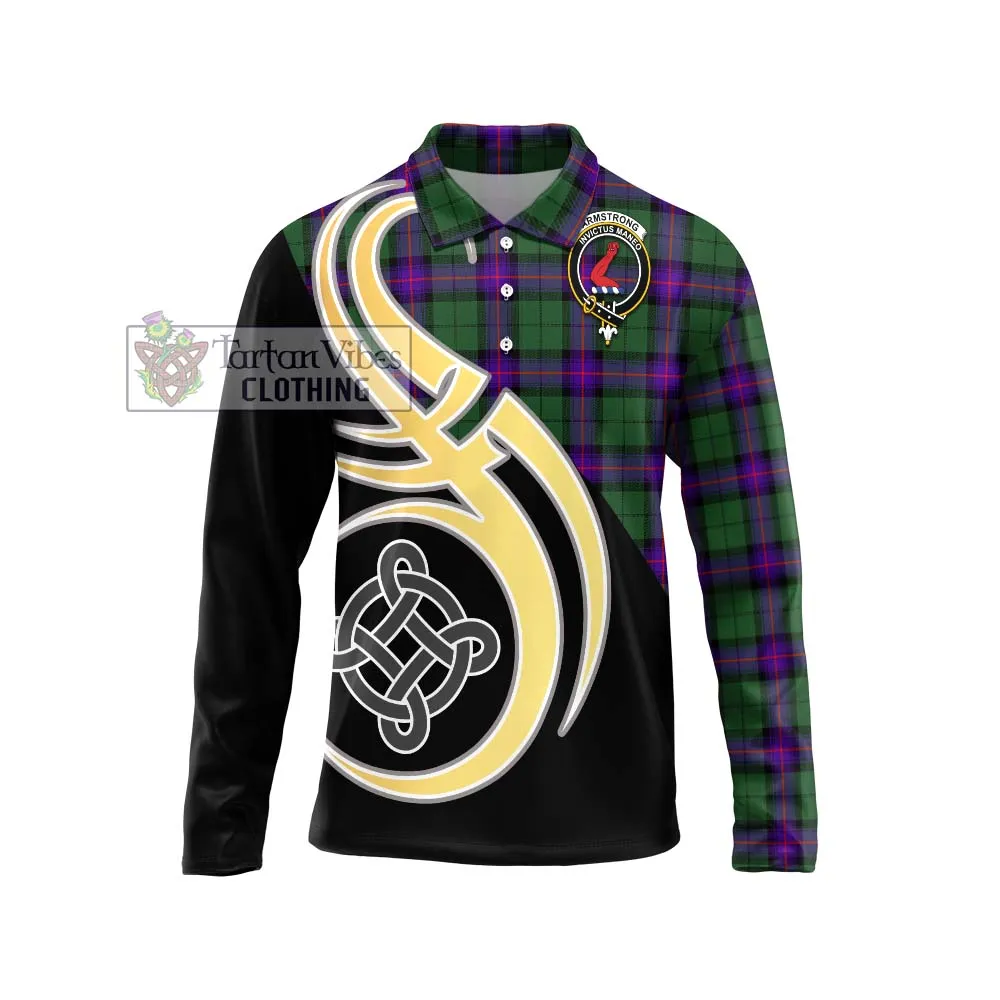 Armstrong Modern Tartan Long Sleeve Polo Shirt with Family Crest and Celtic Symbol Style