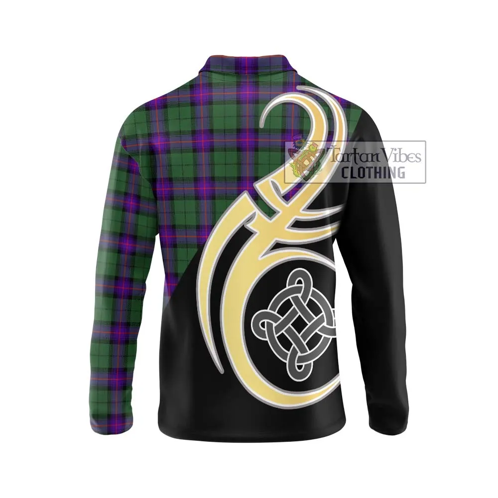 Armstrong Modern Tartan Long Sleeve Polo Shirt with Family Crest and Celtic Symbol Style