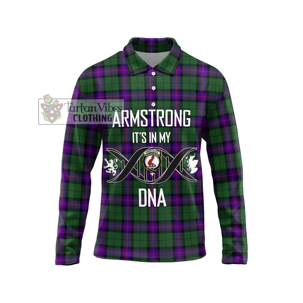 Armstrong Modern Tartan Long Sleeve Polo Shirt with Family Crest DNA In Me Style