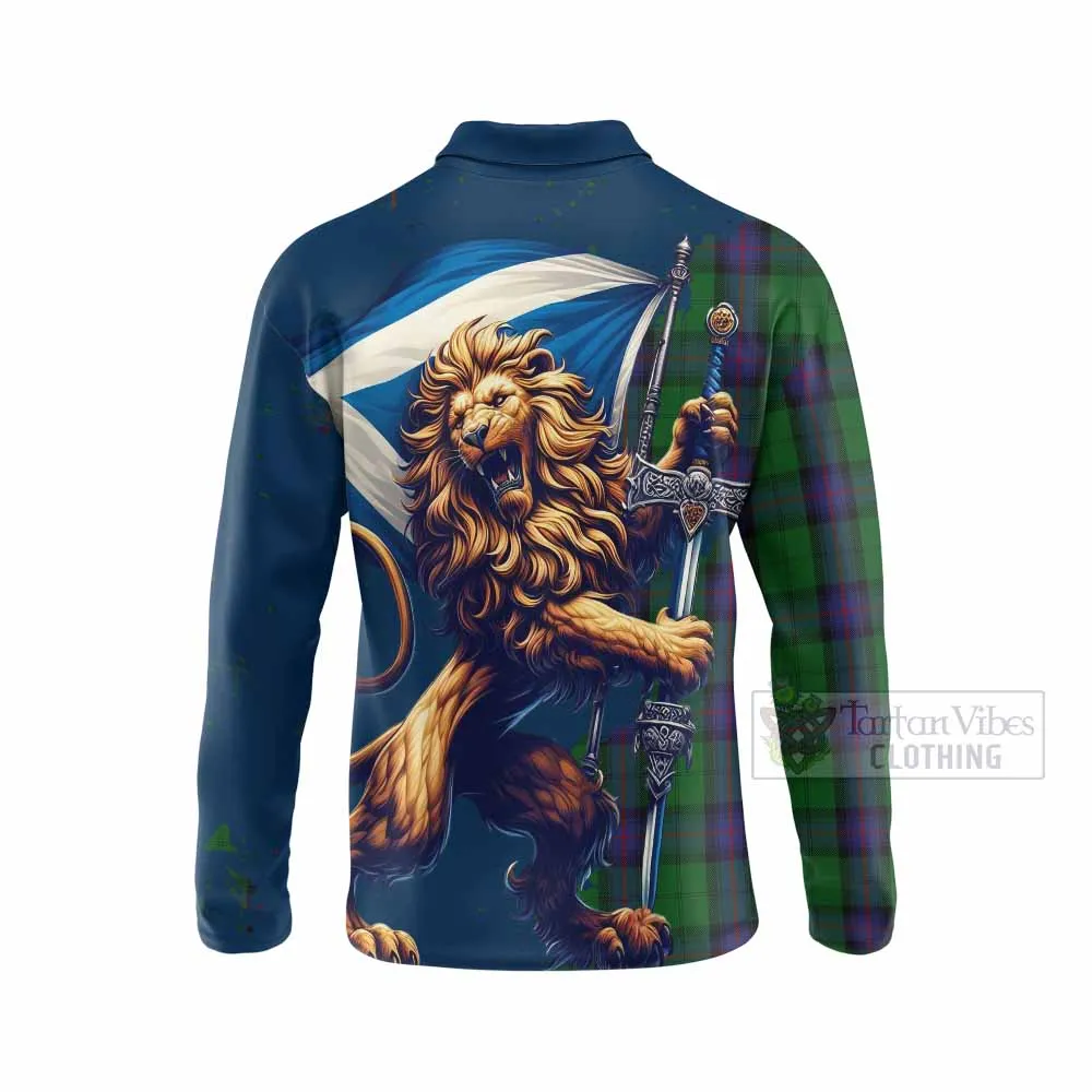 Armstrong Tartan Family Crest Long Sleeve Polo Shirt with Scottish Majestic Lion