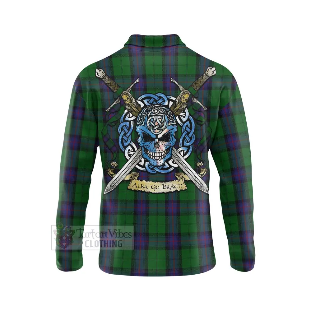 Armstrong Tartan Long Sleeve Polo Shirt with Family Crest Celtic Skull Style