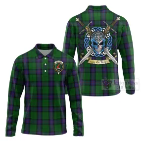 Armstrong Tartan Long Sleeve Polo Shirt with Family Crest Celtic Skull Style