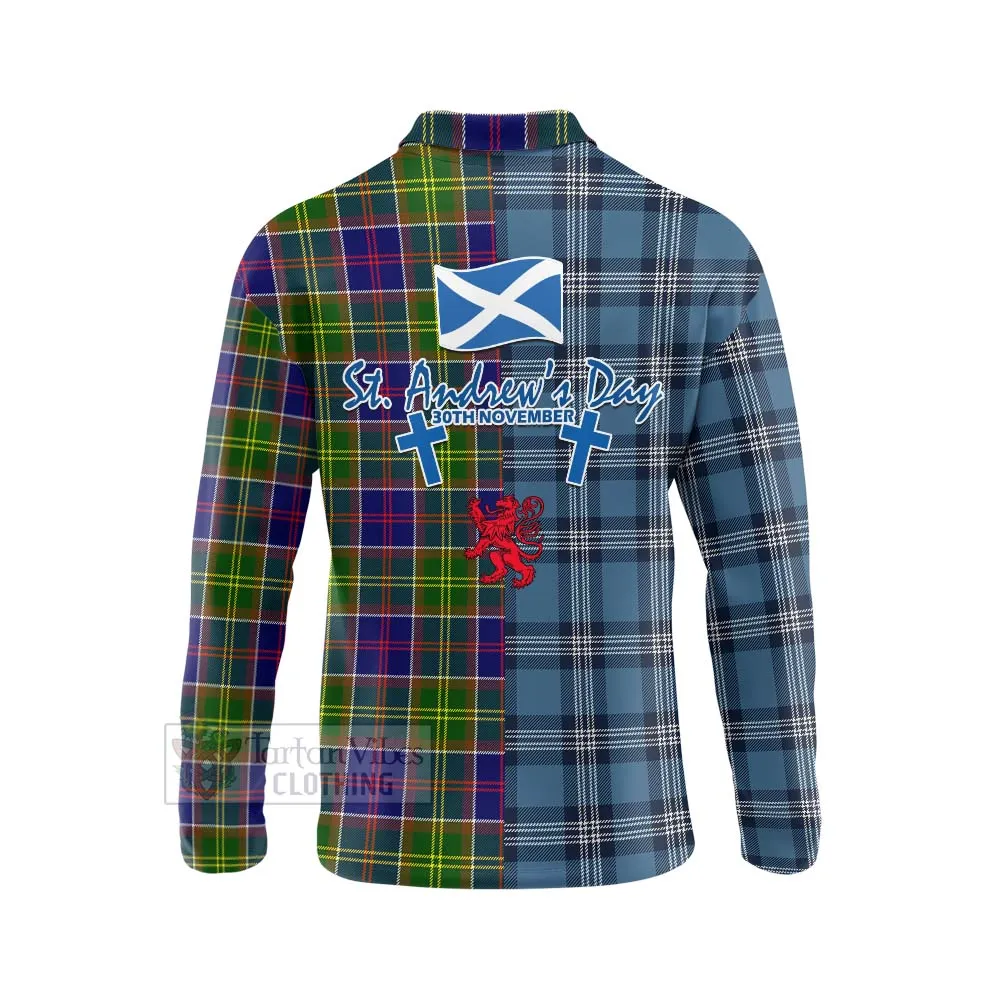 Arnott Tartan Long Sleeve Polo Shirt Happy St. Andrew's Day Half Tartan Style