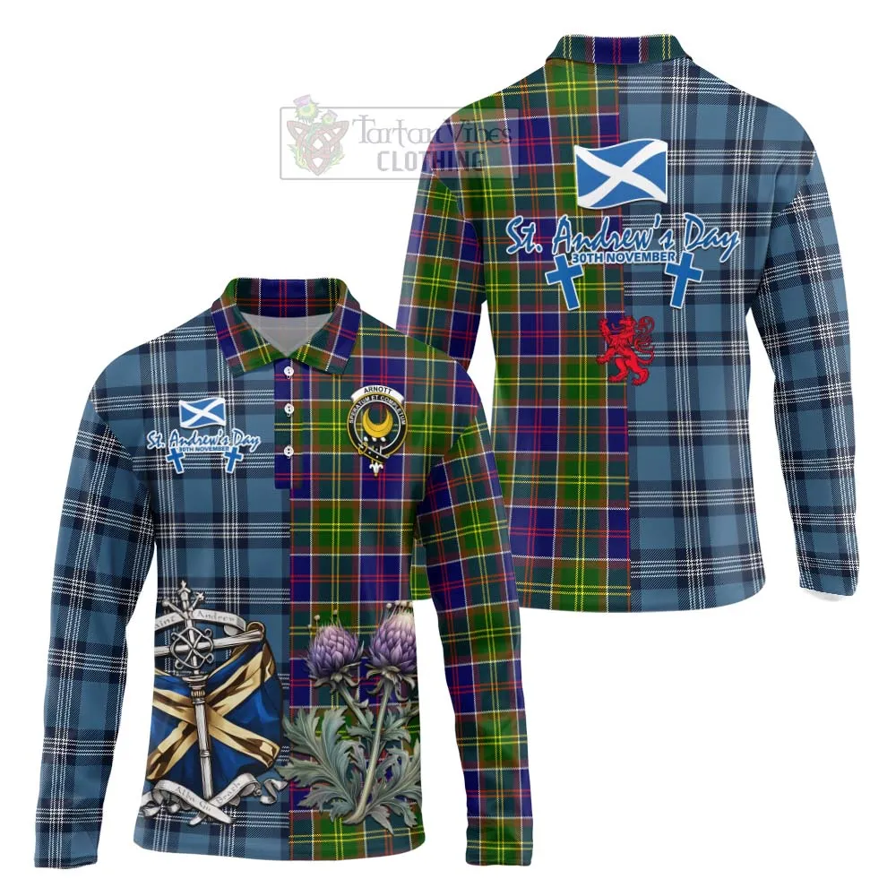 Arnott Tartan Long Sleeve Polo Shirt Happy St. Andrew's Day Half Tartan Style