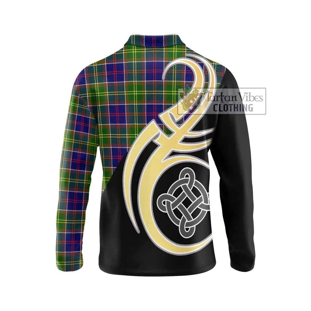 Arnott Tartan Long Sleeve Polo Shirt with Family Crest and Celtic Symbol Style