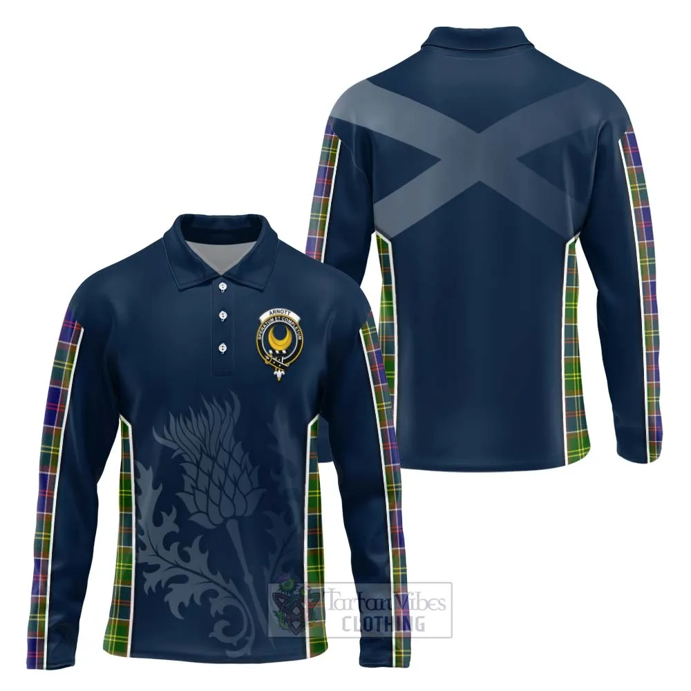 Arnott Tartan Long Sleeve Polo Shirt with Family Crest and Scottish Thistle Vibes Sport Style