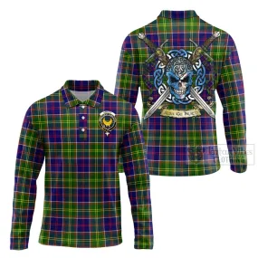 Arnott Tartan Long Sleeve Polo Shirt with Family Crest Celtic Skull Style