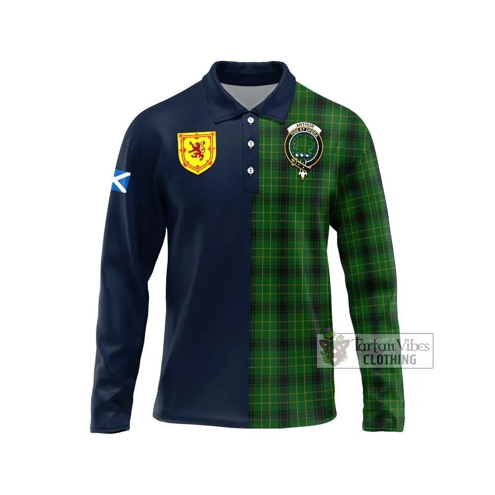 Arthur Highland Tartan Long Sleeve Polo Shirt Alba with Scottish Lion Royal Arm Half Style