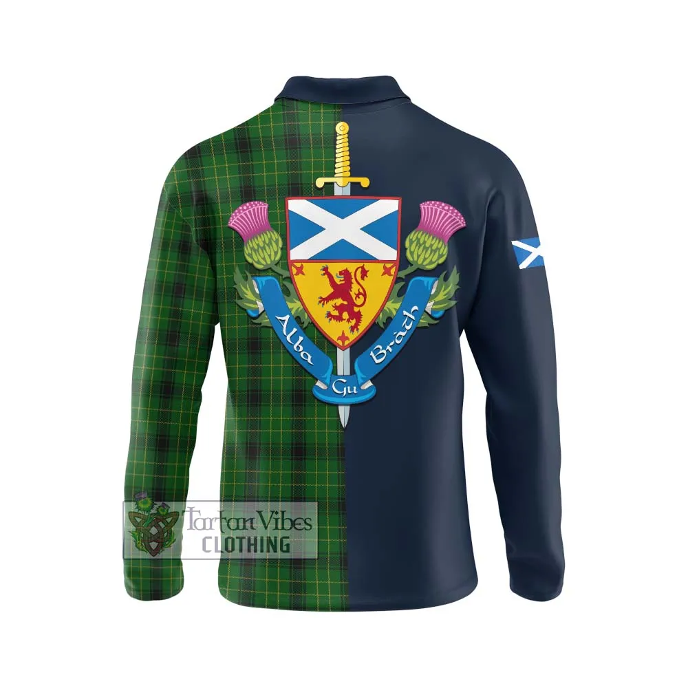 Arthur Highland Tartan Long Sleeve Polo Shirt Alba with Scottish Lion Royal Arm Half Style