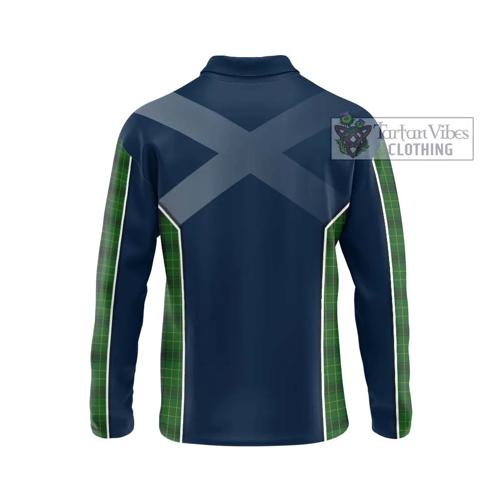 Arthur Highland Tartan Long Sleeve Polo Shirt with Family Crest and Lion Rampant Vibes Sport Style