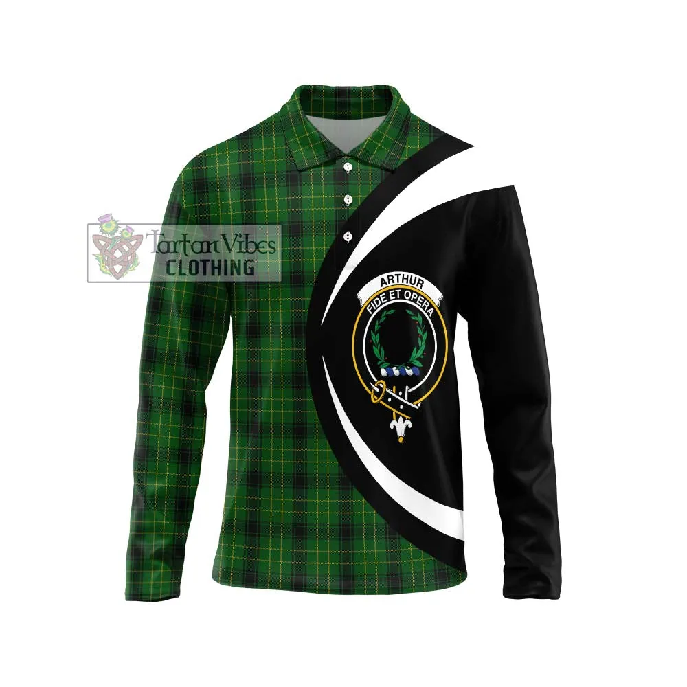 Arthur Highland Tartan Long Sleeve Polo Shirt with Family Crest Circle Style