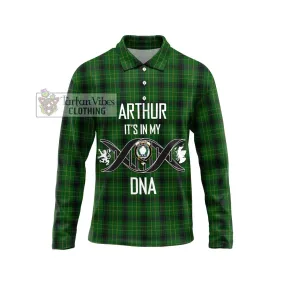 Arthur Highland Tartan Long Sleeve Polo Shirt with Family Crest DNA In Me Style