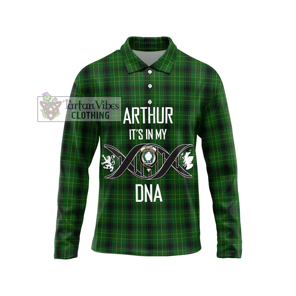 Arthur Highland Tartan Long Sleeve Polo Shirt with Family Crest DNA In Me Style